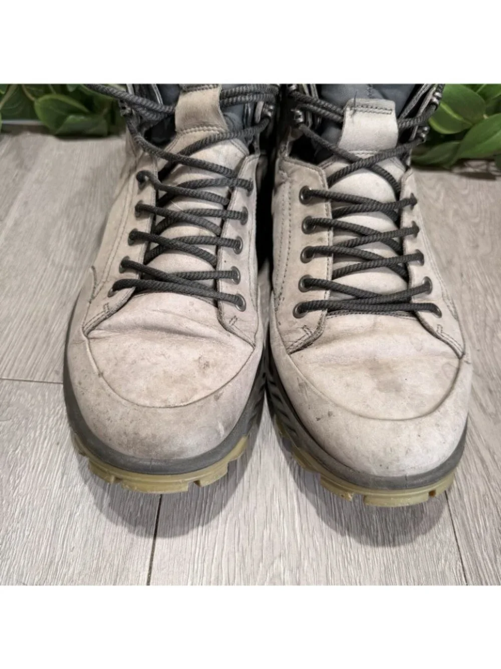 Ecco Exostrike Hydromax Hiking Ankle Boots Mens 12 Gray Leather Yak Lace Up